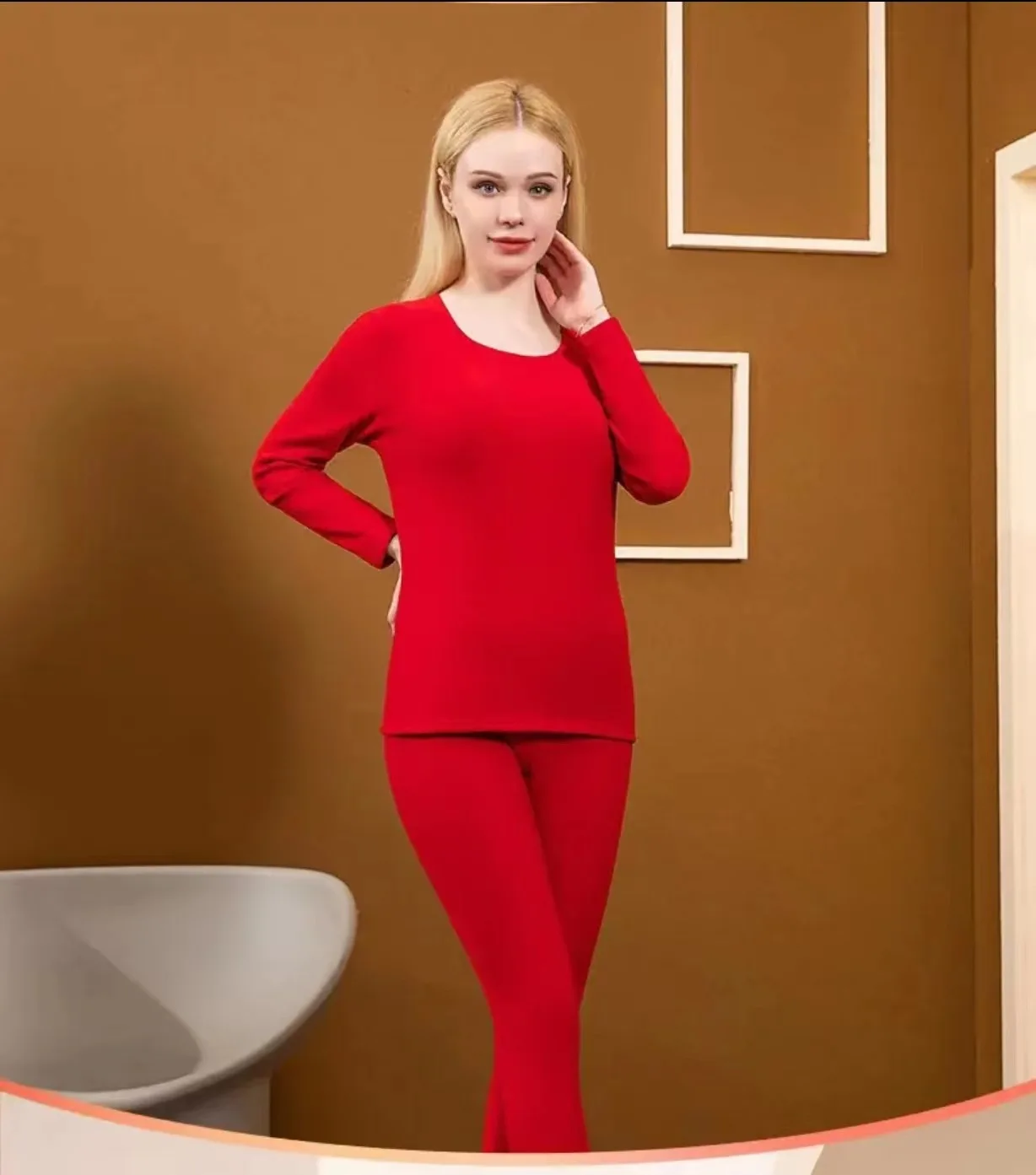 

Winter plush and thick insulation set for men and women with round neck underwear, autumn clothes, and autumn pants as a base