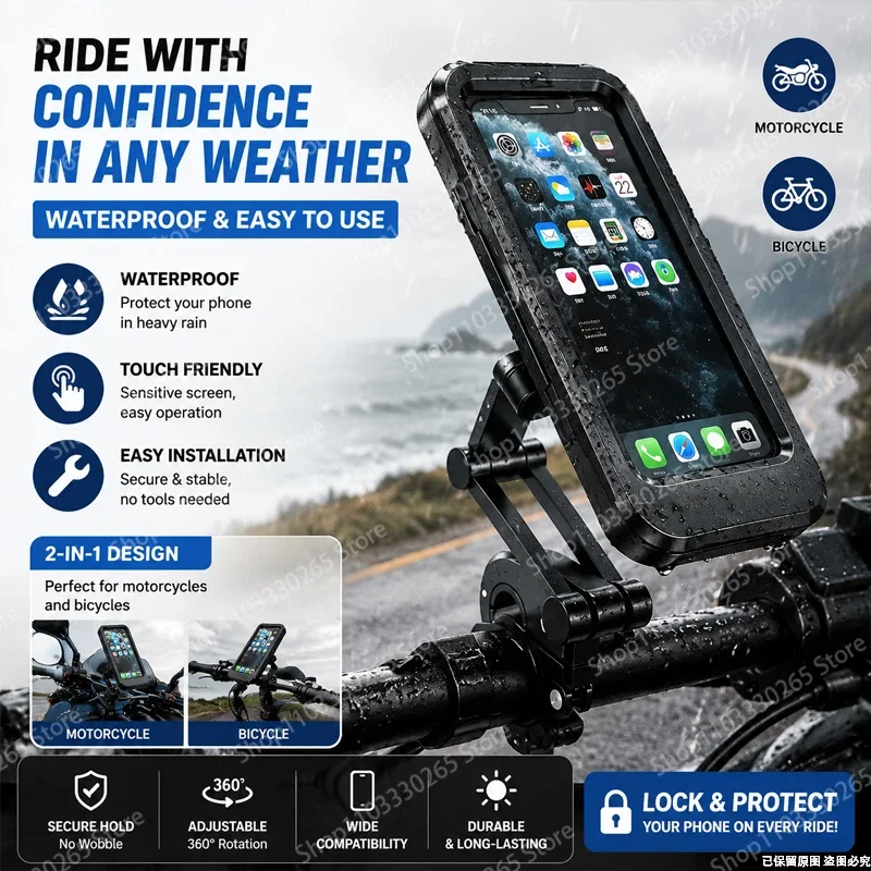 All-Weather 360° Rotatable Phone Holder with Touch-Sensitive Design for Bicycles and Motorcycles
