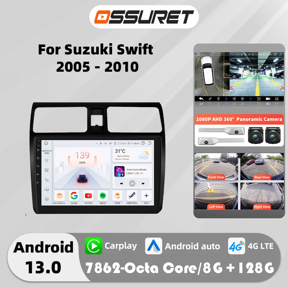 2din Carplay Android 13 Auto Auto Radio Für Suzuki Swift 2005-2010 multimedia-player GPS navigation Stereo 4G Wifi 360 Kamera