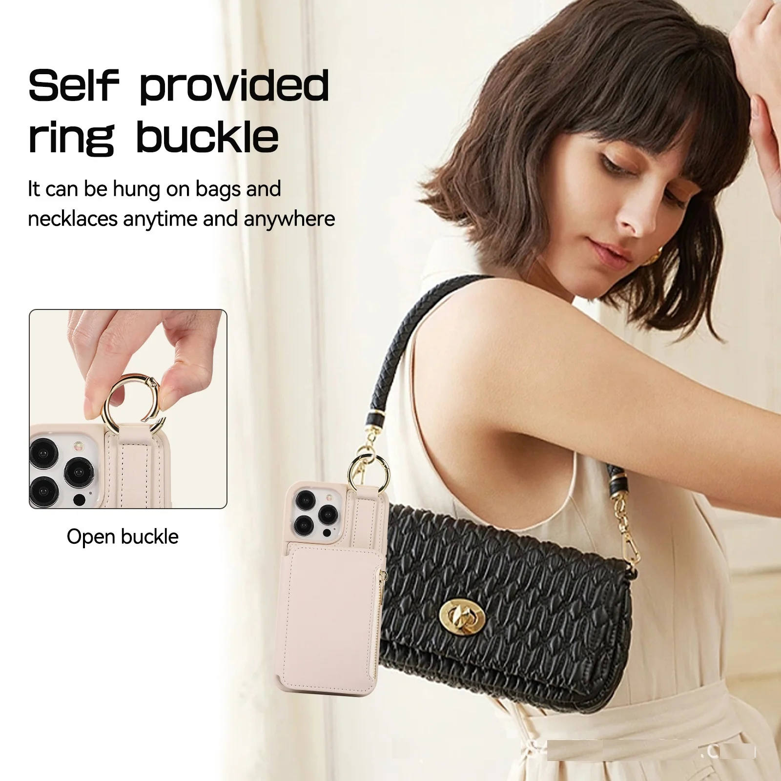 Wallet Shoulder Strap Case For iPhone 15 Pro Max 14 13 12 11 Pro Max 15 Plus Finger Ring Leather Card Slot Lanyard Back Cover