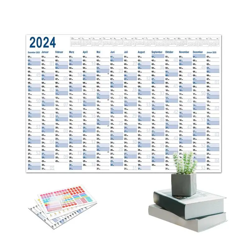 

Large Full Year Calendar 2024 Annual Year Round Large Calendar 365-Day Large Poster Calendar With Double-Sided Sticker For