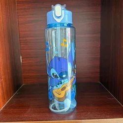 Cute Portable 800ML Leakproof Water Bottle with Pop - Up Straw - Large Capacity (Stitch - Blue)