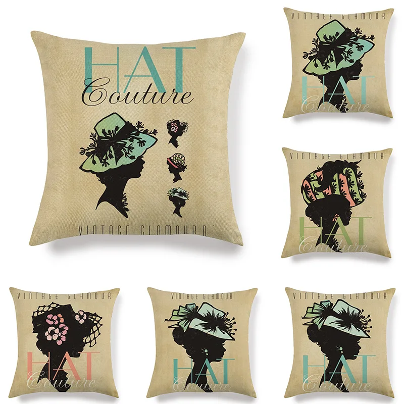 

Hat Girl Pillowcase Flower Women Pillow Case for Girls Room Living Room Decoration Pillow Cover Interior for Home Decor 45x45cm