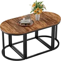 Coffee Table Oval 3pcs Set, Modern Living Room Table with 2 End Tables, Small Center Table with Metal Frame for Home Apartment 2
