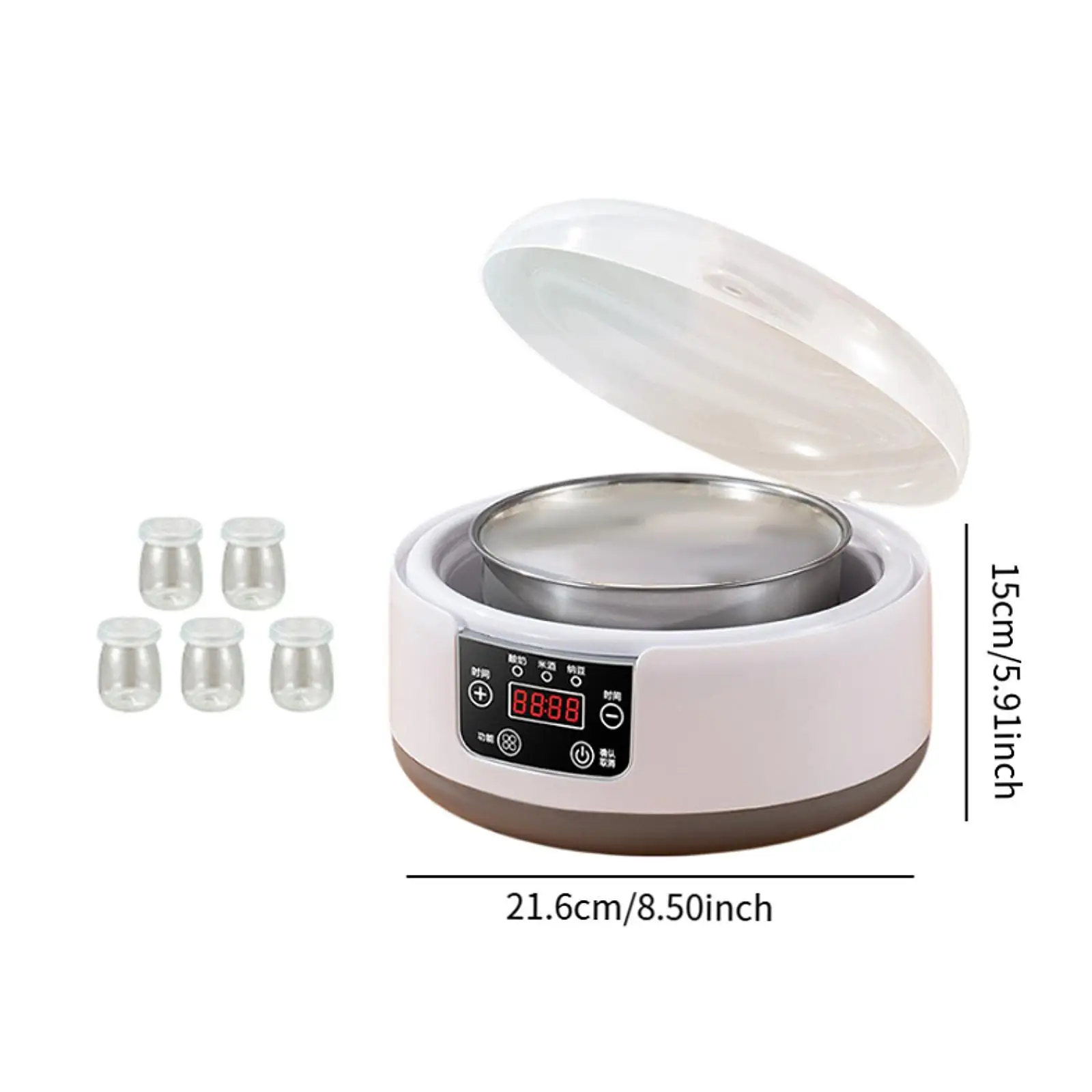 Yogurt Maker Homemade Multifunctional Household Low Noise Electric Yogurt Machine with 5 Glass Jars Stainless Steel Inner Pot