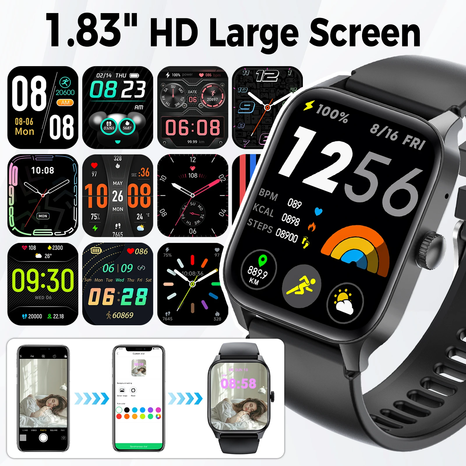 LaNikar New Smart Watch QS56 For Men And Women 1.83" TFT Bluetooth Call Sports Watch Health Monitor IP67 Waterproof Custom Dial - Image 2