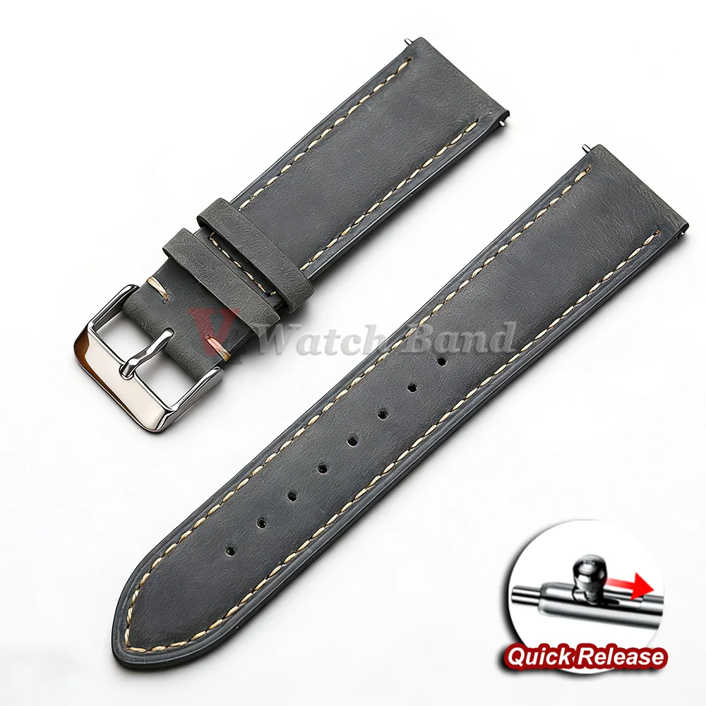 Vintage Dark Brown Cowhide Leather Quick Release Watch Strap