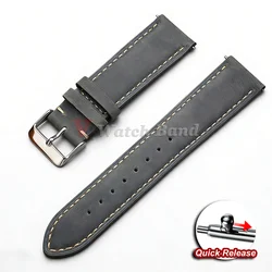 Vintage Dark Brown Cowhide Leather Quick Release Watch Strap - 22mm (GRAY)