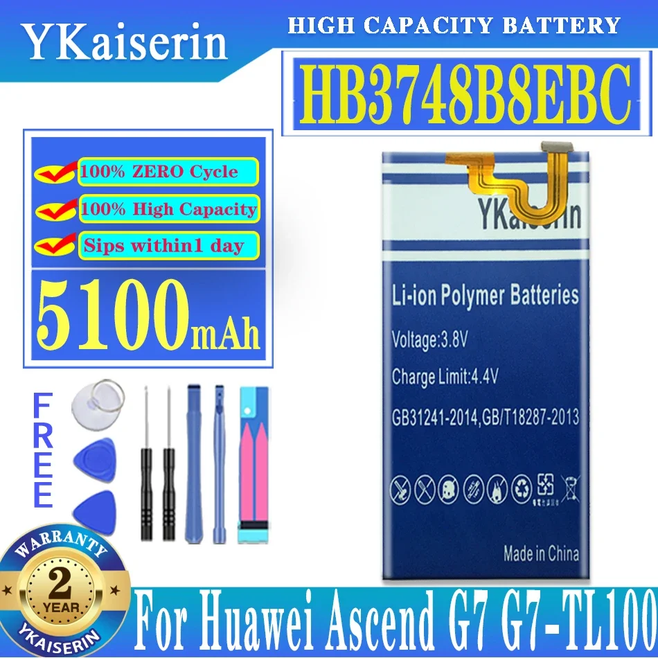 

YKaiserin For Huawei HB3748B8EBC 5100mAh Battery For Huawei Ascend G7 G7-TL100 C199 C199-CL00 C199S RIO-AL00,TL00 L01 L02
