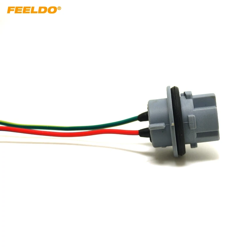 

FEELDO 10Pcs Car 7440/W3X16D/W21W/T20 LED Bulbs Signal Lights Socket Harness Plugs Connector #AM3818