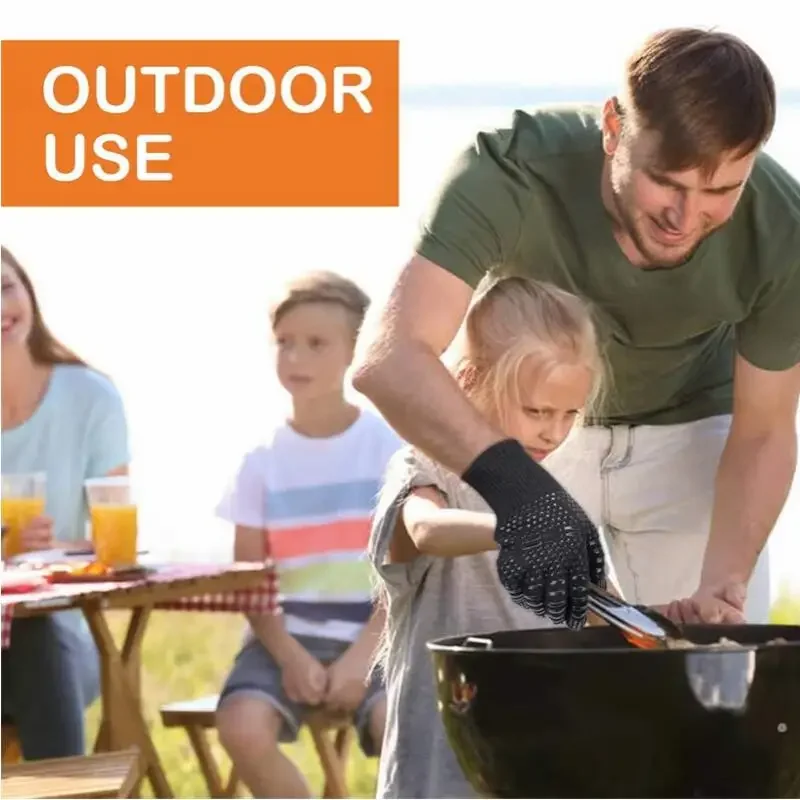 Guanti Da Forno Antiscivolo Con Doppio Calore: Impermeabili, Resistenti Al Fuoco (800°C), Polsini Lunghi, In Aramide E Silicone, Per Cucina E Barbecue - 3