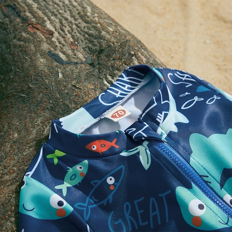 Toddler Baby Boys Shark Printed Swimwear Kid Children Beachwear Short Sleeve Zipper Bathing Suit Infant Swimsuit