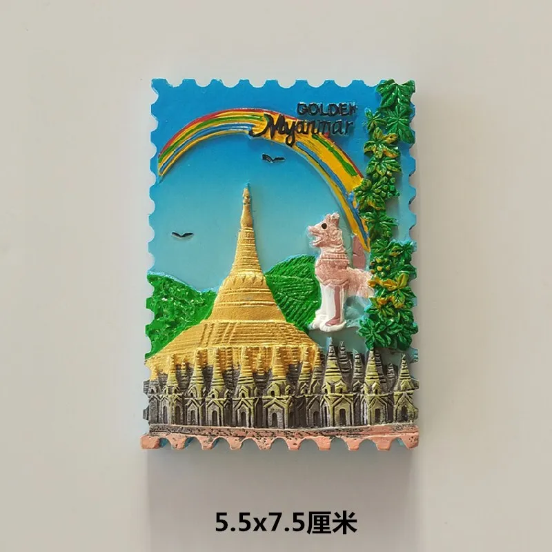 Golden Myanmar Magnete Frigorifero 3D - Souvenir Di Viaggio, 5.5x5.5 Cm, Fatto A Mano In Poliresina - 2