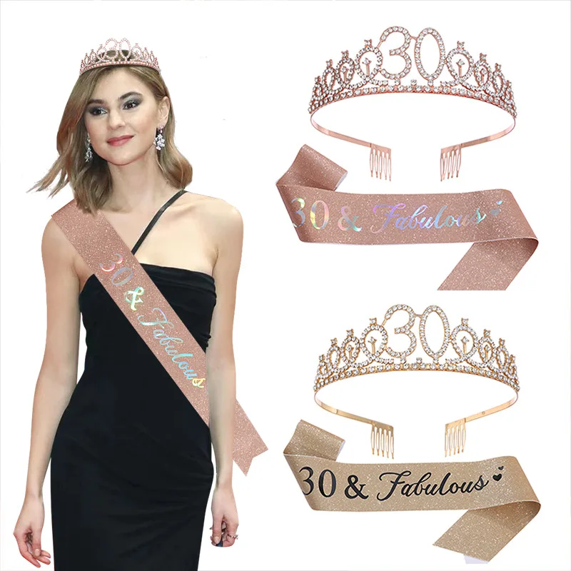 18 Anni Compleanno Ragazza, Corona Compleanno Diadema e Fusciacca Regali 18  anni Ragazza,Oro Rosa Strass Coroncina 18 anni Luccichio Fusciacca