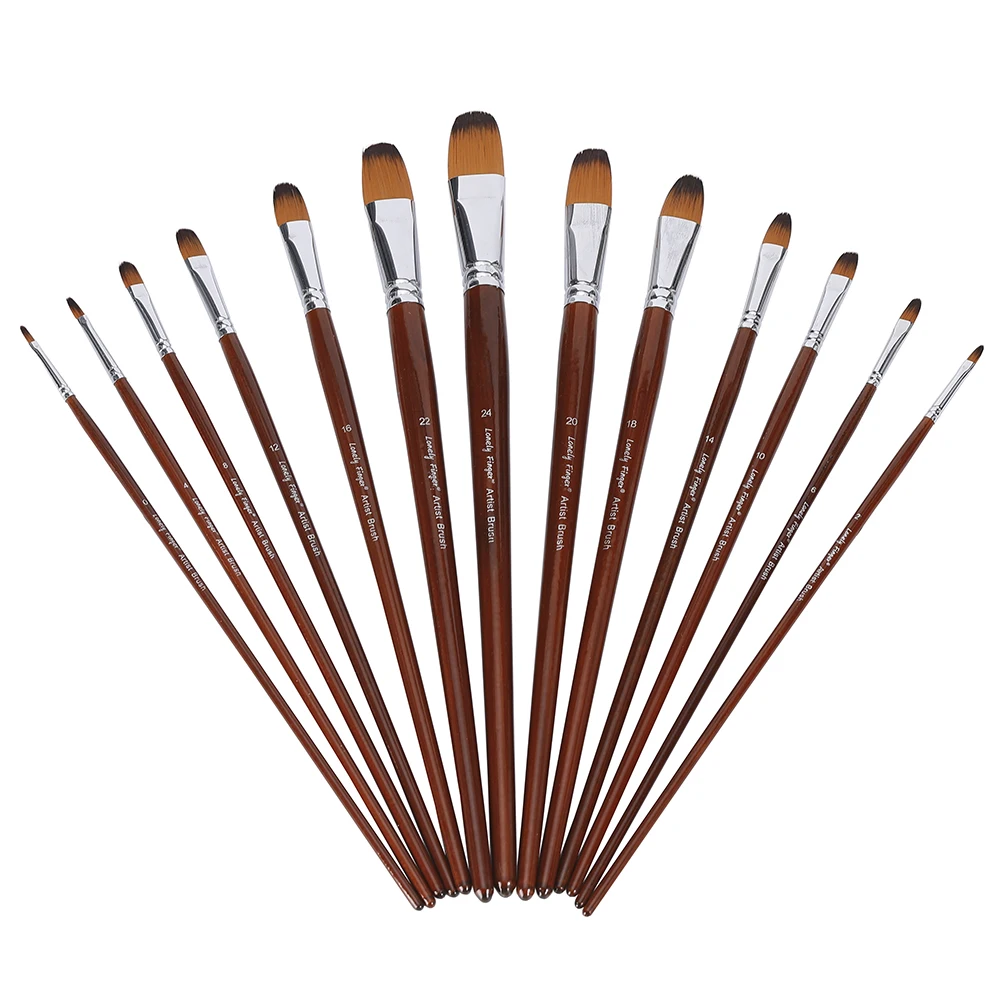 13pcs Artist Filbert Paint Brushes Set Wood Long Handle Soft Anti-Shedding Nylon Hair for Acrylic Oil Watercolor Gouache Paint 4