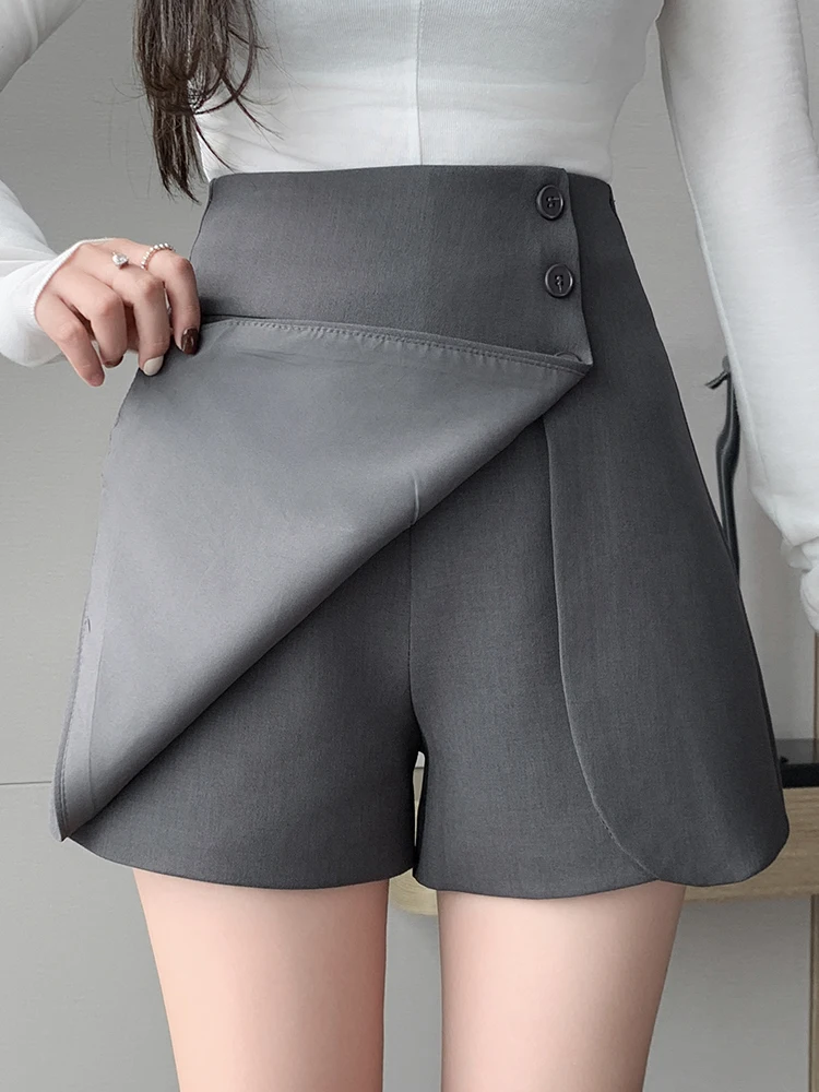 QOERLIN Skirts with Shorts Women Summer High Waist Irregular A-line 2023 New Girls Zipper Skirts Black Grey Mini Skirts Female