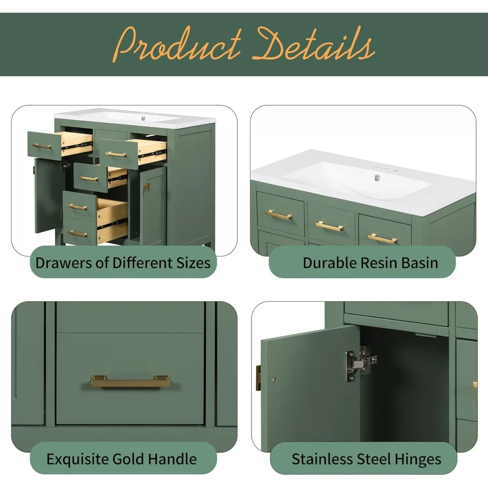 36" Bathroom Vanity with Sink, Freestanding Modern Bathroom Vanity Cabinet with Sink Top, Solid Wood Frame Bathroom Vanity 4
