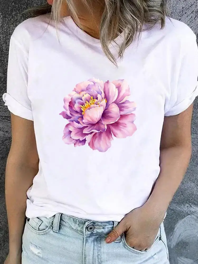 Flower Sweet Trend Cute 90s T-shirt Ladies Fashion Basic Women Graphic Short Sleeve Clothing Tee Top Clothes Print T Shirt