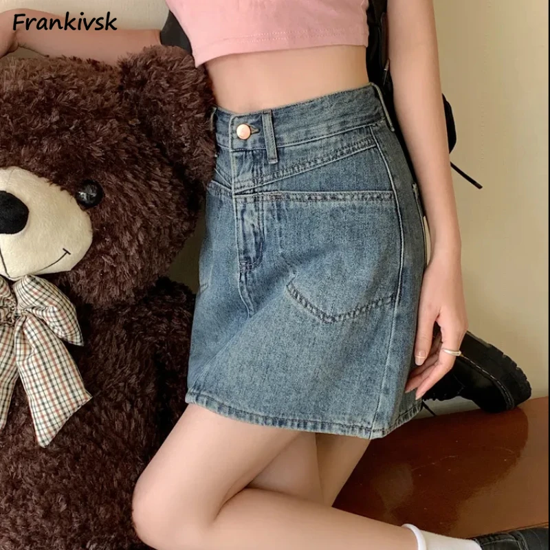 

Summer Skirts Women Denim Y2k Mini Chic All-match Slim Fashion Korean Clothes Party Daily Preppy Style Retro Faldas High Waisted