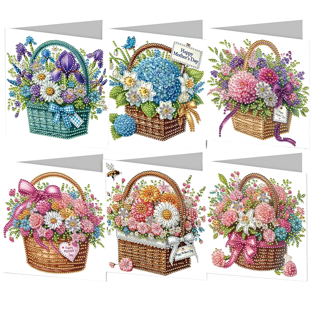 6pcs Diamond Art Christmas Cards DIY 5D Rhinestone Embroidery Arts Cards Kits Handmade Diamond Painting Greeting Thank You Card