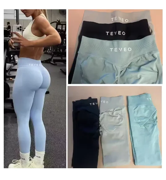 TEVEO Leggings Seamless Yoga Leggings Women Mid-waist Corset Fitness Tights Ruffled Hips Exercise Elastic Yoga Pant sports leggings sports pants yoga pants female tights