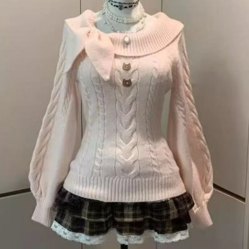 Preppy Style Sweet Knitted Sweater 2000s Aesthetic Gyaru Chic Korean Y2k Jumper Sweater Long Sleeve Coquette Knitwears