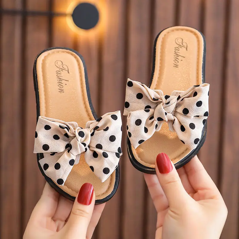 bata children's sandals 2022 New Bow Open Toe Slide Sandals Non-slip Flip Flops Children Home Slippers Kids Girls Summer Cute Beach Slippers  CSH1343 best leather shoes Children's Shoes