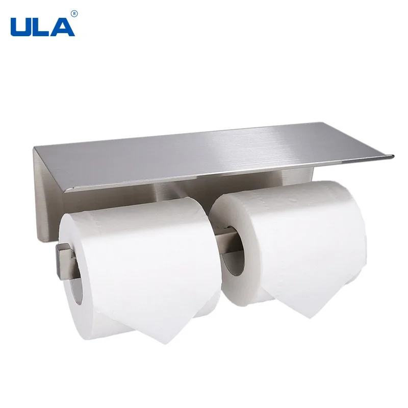 

ULA Silver Toilet Paper Holder Punch-Free Double Towel Rack Wall Toilet Paper Storage Stainless Steel Kitchen Paper Holder