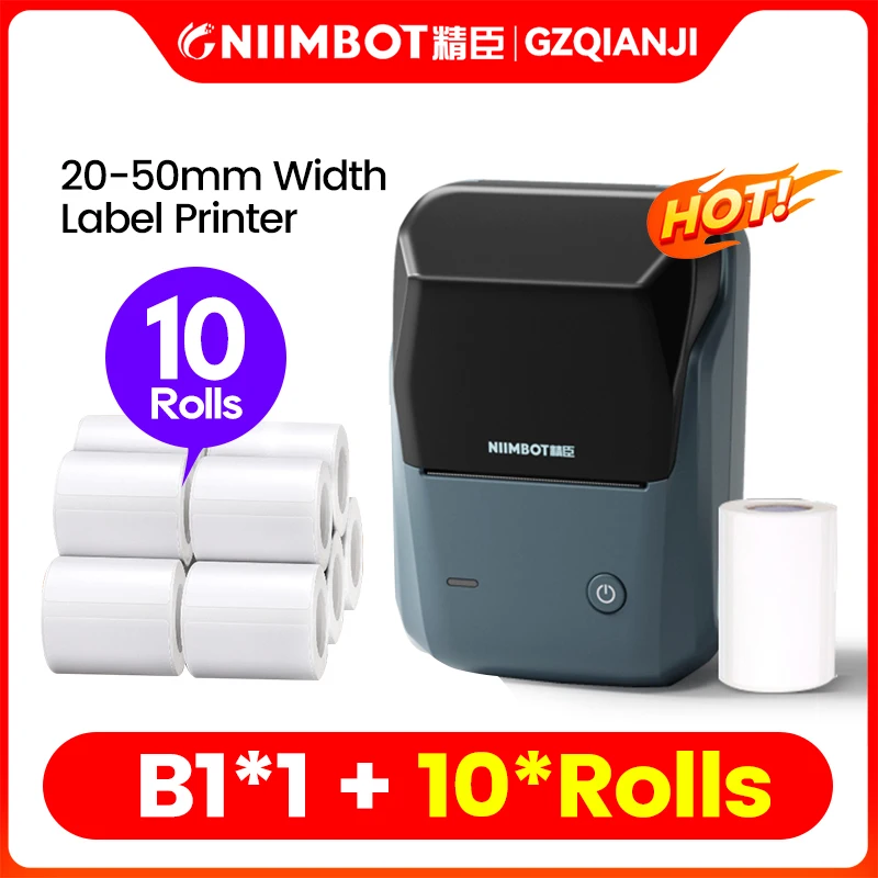 Niimbot B1 Thermal Bluetooth Wireless Mini Mobile Label Sticker Printer Maker Con 10 Rotoli Rotolo Di Carta Per Etichette Bianca Ufficiale B21