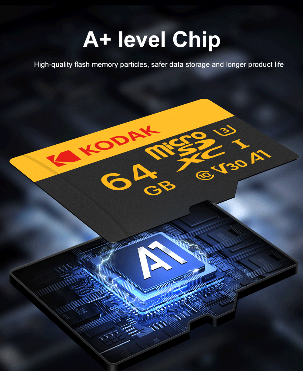 KODAK Micro SD-Karte Speicherkarte BIS ZU 100MB/s C10 U3 32GB 64GB 128GB 256GB TF-Karte 4K HD Für USB-Kartenleser-Adapter Microsd – Detail 2