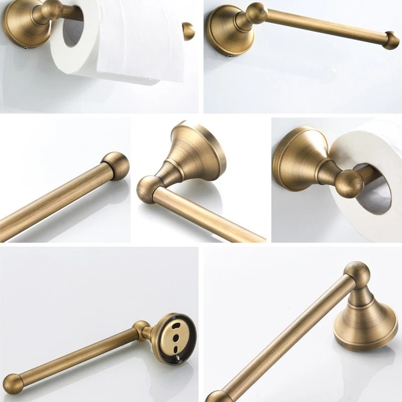 Bathroom Accessories Antique Brass Wall Mounted Toilet Paper Holder Towel Ring Robe Coat Hook Bathroom Hardware Set