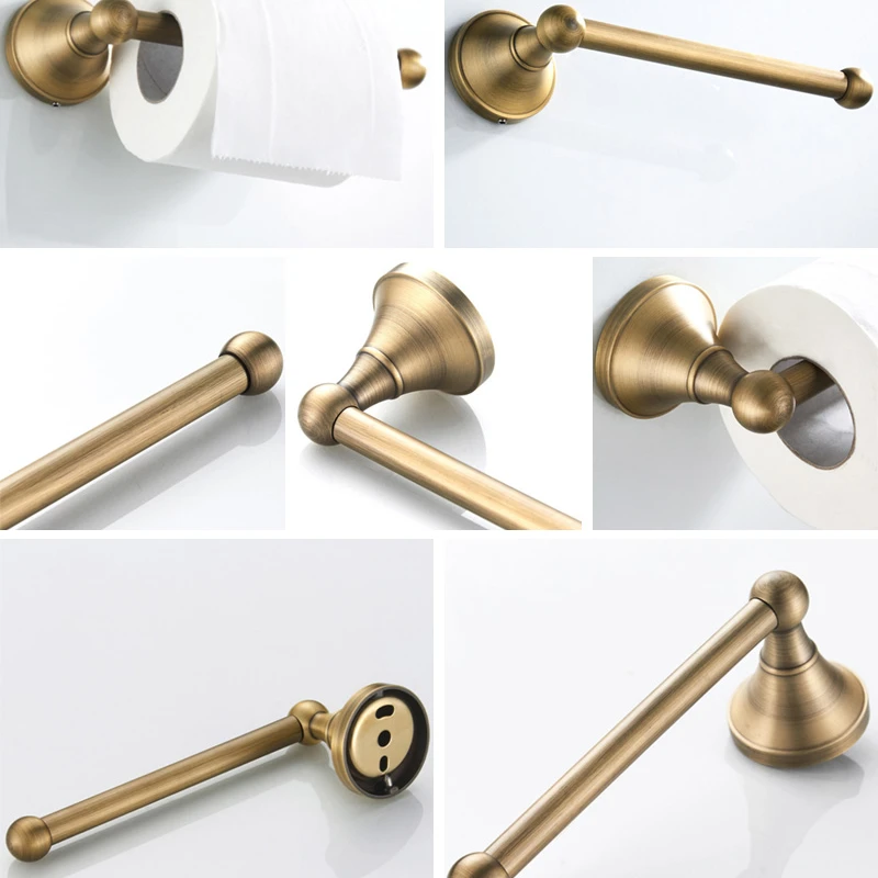 Bathroom Accessories Antique Brass Wall Mounted Toilet Paper Holder Towel  Ring Robe Coat Hook Bathroom Hardware Set - AliExpress