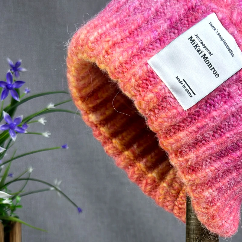 High quality New winter Hat Women's rabbit fur Knitted Hat Fox fur pompom Hat Curled Edge mix Colore Hat for girls womens 5