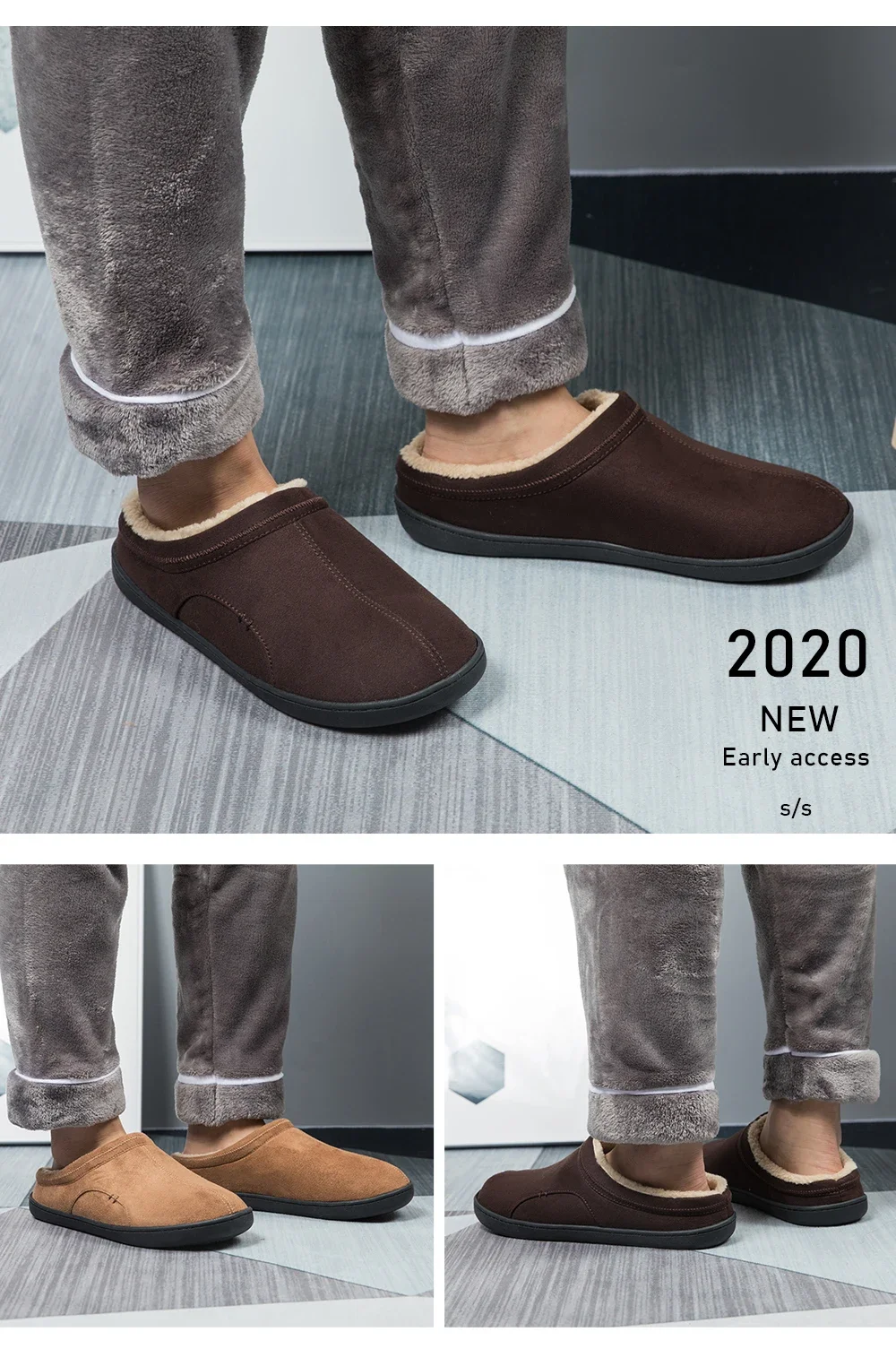 Men Winter Warm Fur Slippers House Non-Slip Soft Shoes Men Comfort Flat Heel Slides Home Indoor Bedroom Zapatillas Casa Mujer