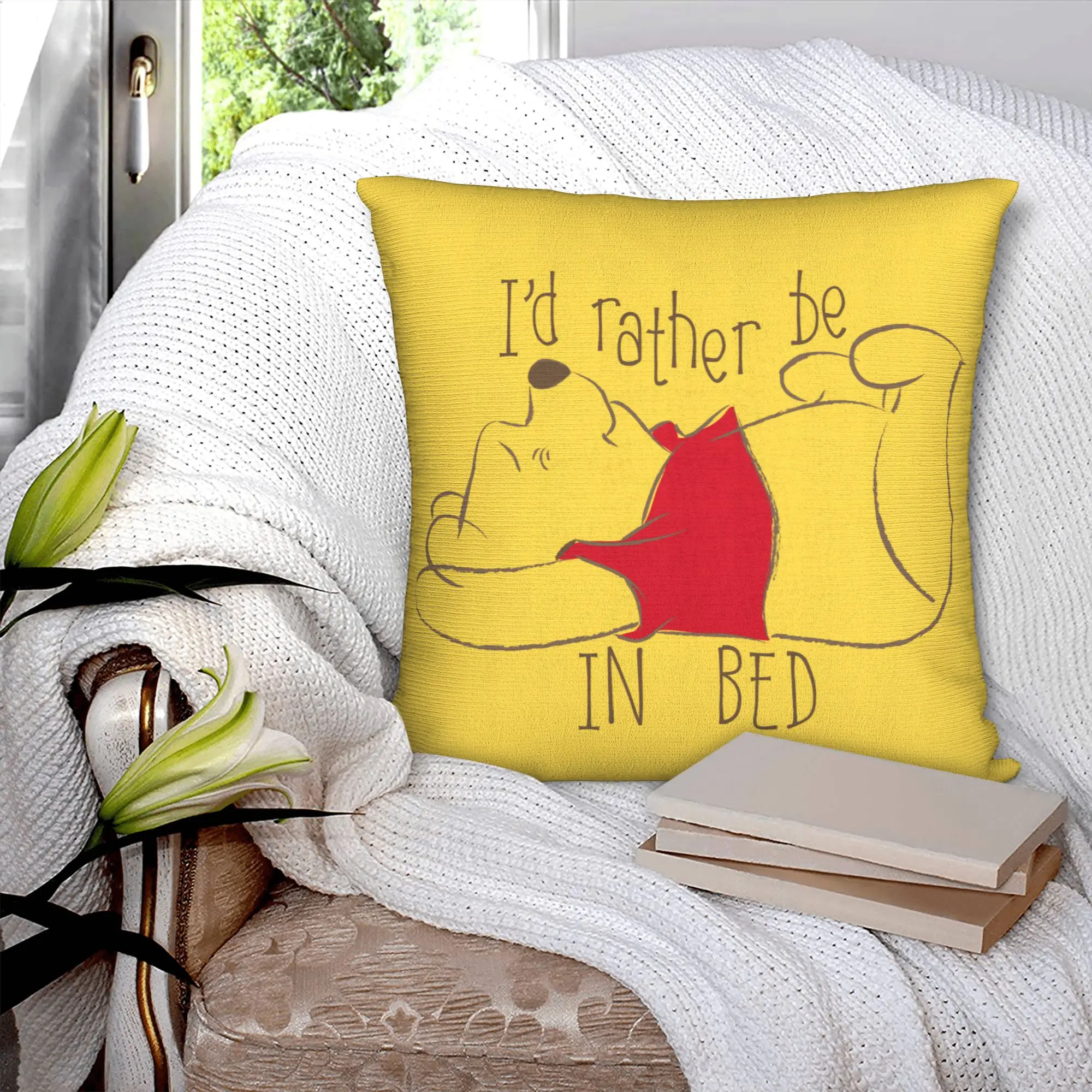 Winnie the Pooh I'd Rather Be in Bed, quadratischer Kissenbezug, individuelles Dekor, Überwurf-Kissenbezug für Zuhause, 45,7 x 45,7 cm – Detail 2