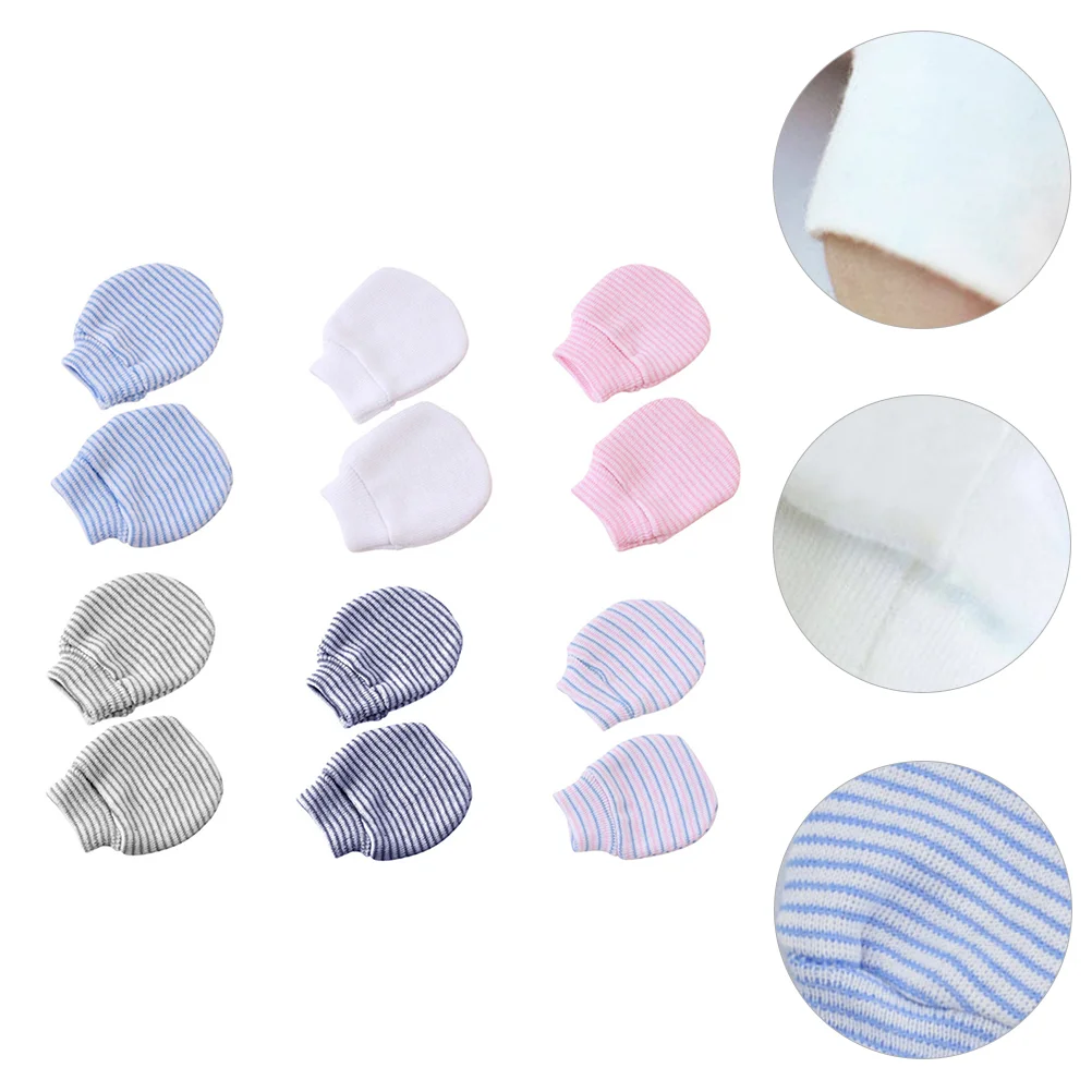 

6 Pairs Anti Scratching Newborn Protection Cotton Scratch Mittens Scratch Mitts for Newborn Infant Mixed