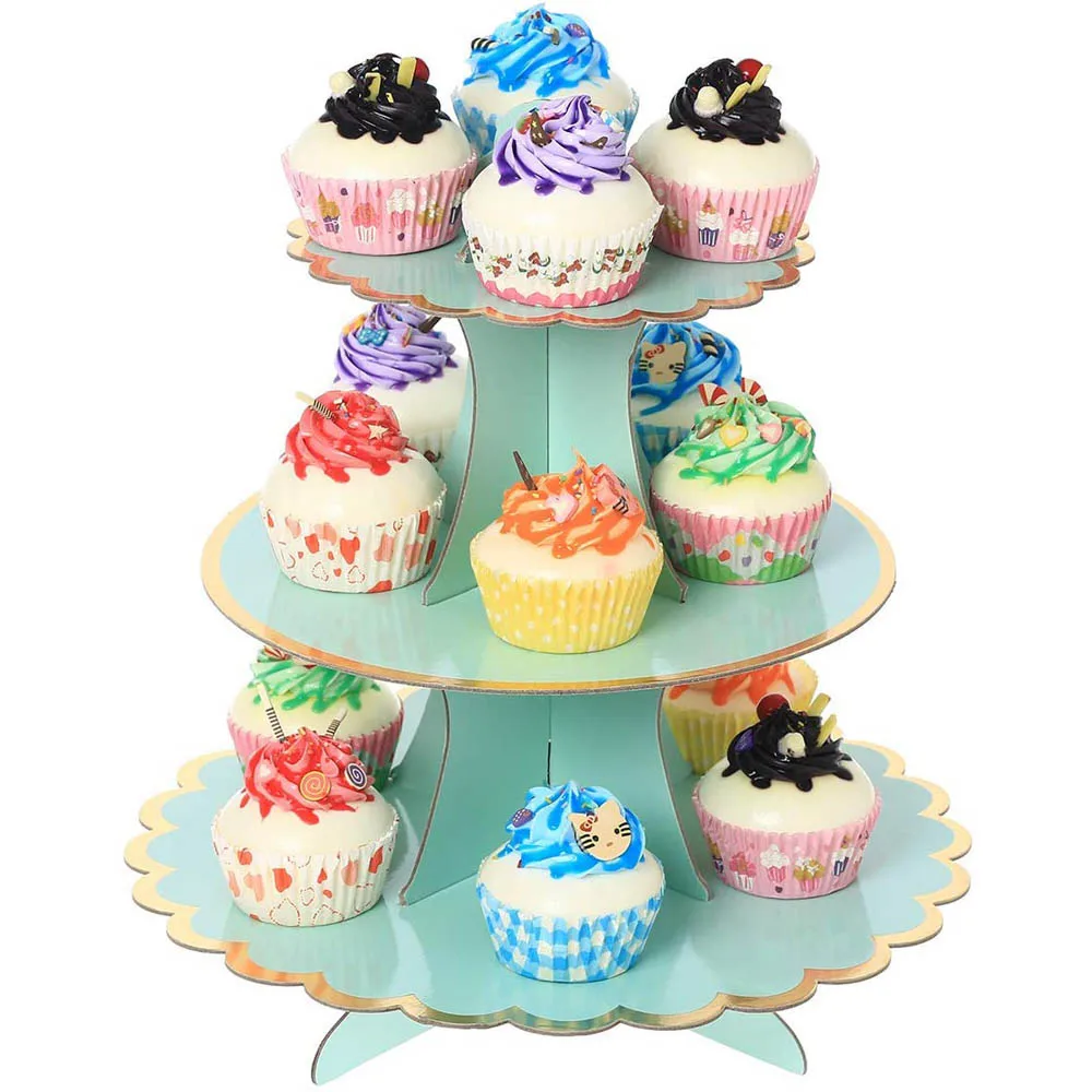 

3-Layer Disposable Paper Bronzing Cake Stand Dessert Wedding BirthdayParty Dress Up Decoration Supplies