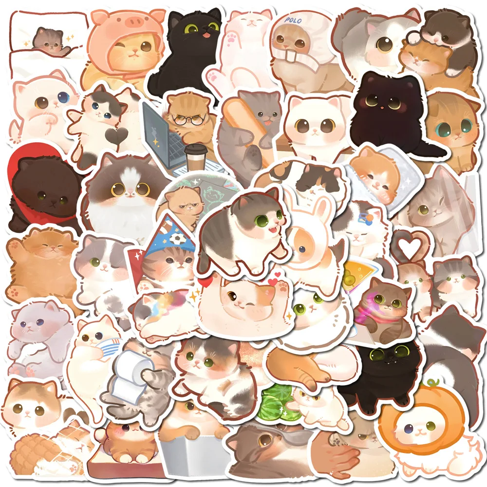 

10/30/50PCS New Cartoon Cute Cat Animal Skateboard Graffiti Cup Helmet Notebook DIY Waterproof PVC Children's Toy Reward Sticker