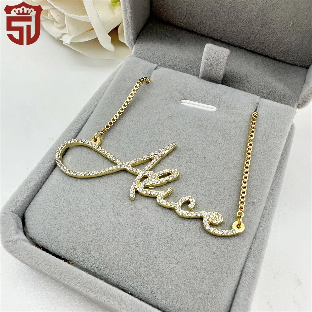 2023 New Cursive Letter Necklace Custom Handwriting Name Necklace Personalize Cz Zircon Necklace For Women Jewelry Gifts