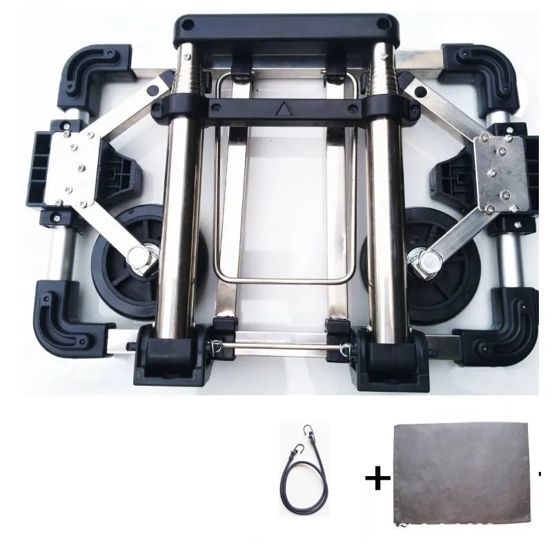 Portable Folding Shopping Cart Trolley Telescopic Handle Folded Luggage Sainless Steel A4 Size