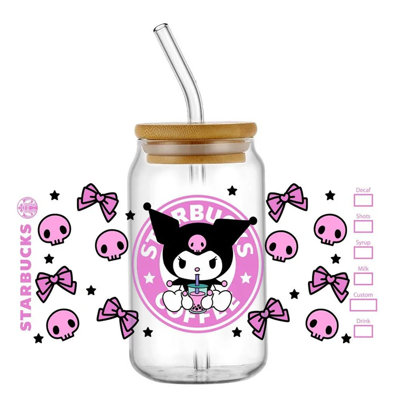 UV DTF Wrap Transfer Cup Wraps Miniso Cartoon Kuromi Pattern UV DTF Transfer Sticker Waterproof Transfers Decals For 16oz Glass Cup Wrap sticker