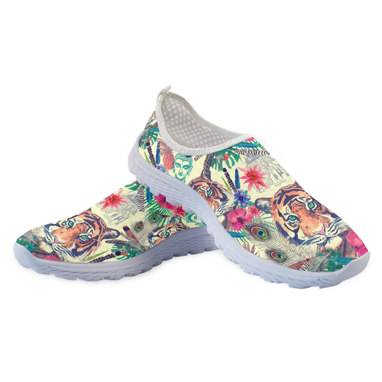 Fashion Tiger Jungle Design Outdoor Breathable Shoes Cartoon Tiger Print Shoes Light Home Flat Shoes Mesh Sneakers