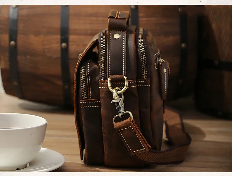 Genuine Leather Mini Shoulder Bag for Men with Handle
