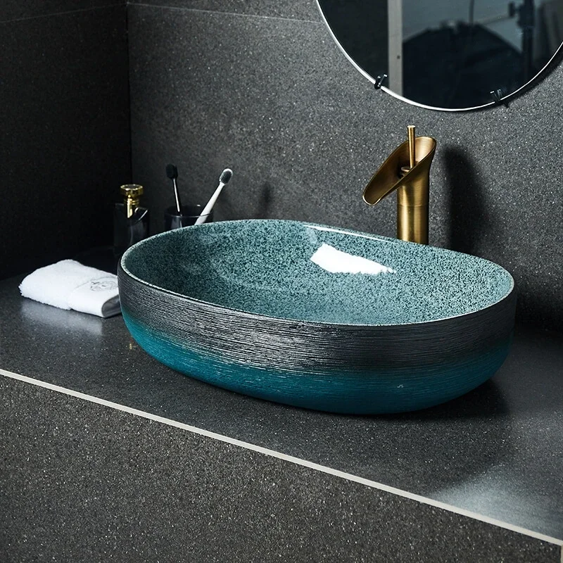 

TieHo Ceramic Wash Basin Single Basin Retro Counter Basin Home Hotel Bathroom Wash Basin Bathroom Sink with Faucet Accessories