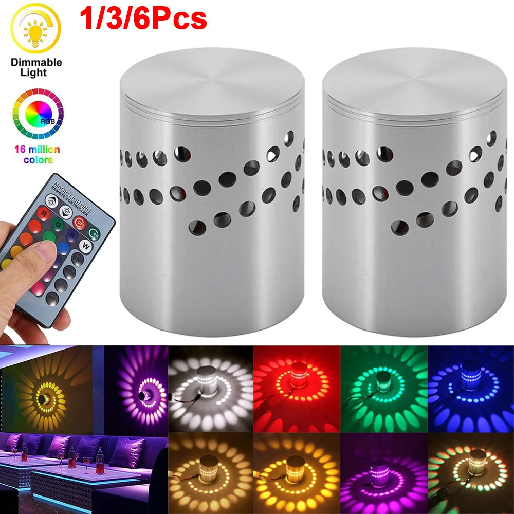 1/3/6Pcs RGB LED Wall Light รีโมทคอนโทรลแบบหรี่แสงได้เพดานเกลียวดาวน์ไลท์สําหรับ Hall KTV Bar Decor พื้นผิวติดตั้ง 1