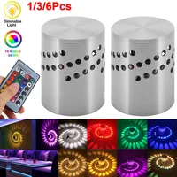 1/3/6Pcs RGB LED Wall Light รีโมทคอนโทรลแบบหรี่แสงได้เพดานเกลียวดาวน์ไลท์สําหรับ Hall KTV Bar Decor พื้นผิวติดตั้ง 1