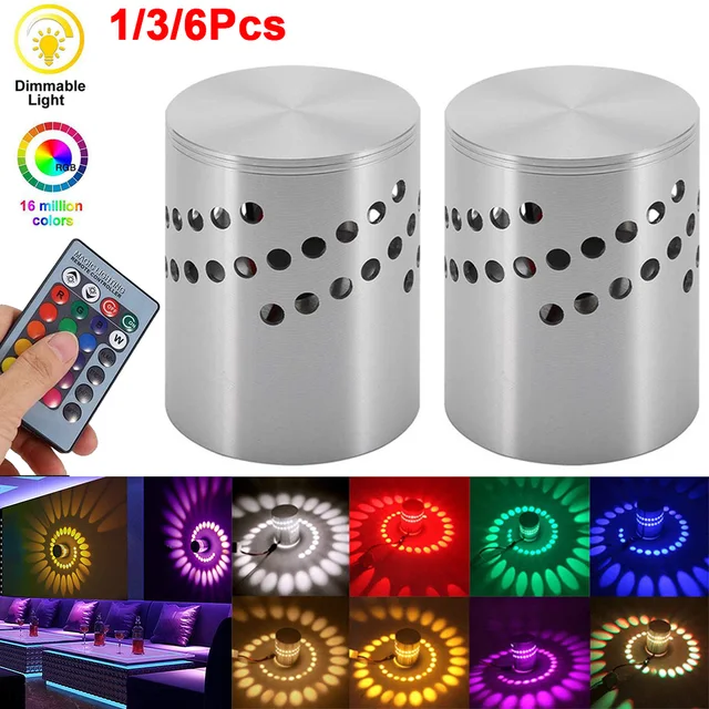 1/3/6Pcs RGB LED Wall Light รีโมทคอนโทรลแบบหรี่แสงได้เพดานเกลียวดาวน์ไลท์สําหรับ Hall KTV Bar Decor พื้นผิวติดตั้ง 1