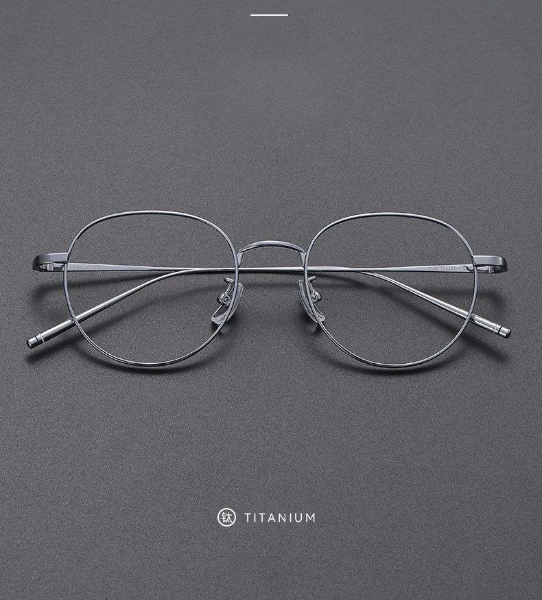 FIRADA Mode Komfort Brillen Luxus Retro Runde Titan Brille Optische Brillen Rahmen Für Männer Frauen 2A66-C – Detail 5