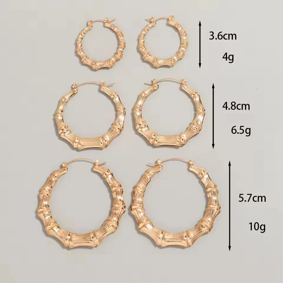 Statement Sliver/Gold Color Big Bamboo Circle Hoop Earrings For Women Hip Hop Large Celebrity Basketball Wives Earrings Hoops 2