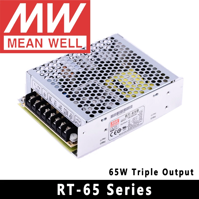 Mean Well 오리지널 트리플 출력 스위칭 전원 공급 장치, Mean Well RT-50 65 85/125 시리즈, AC DC 5V, 12V, 15 V, 24V